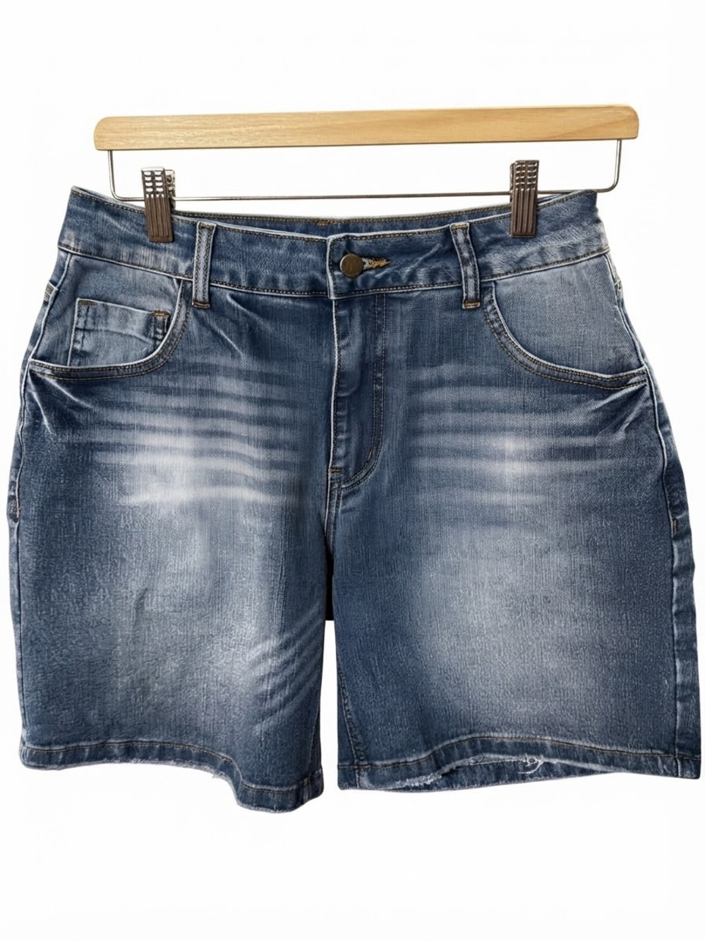 Flamingals Women's Mid-Rise Washed Blue Denim Jean Shorts